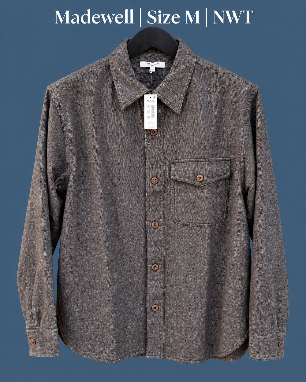 NWT Madewell Men’s Herringbone Work Shirt Gray Brown Size M $128